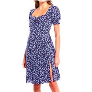 Sugarlips Blue Floral Print Dress With Front Slit